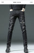 Slim Fit Korean Streetwear Graphical Printed Luxury Hip-Hop Stretch Denim Jeans for Men - Perfect Medium Wash Jeans Outfit